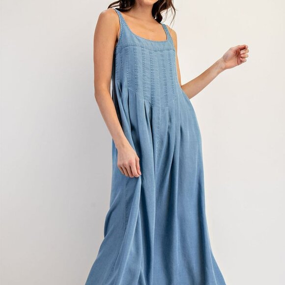 NWT ee:some Denim Ruffle Hem Sleeveless Maxi Dress - Picture 1 of 16